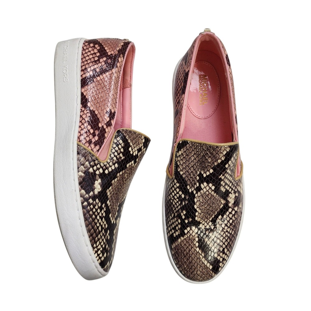 Michael Kors Womens Keaton Two Tone Python Embossed Slip On Sneakers Size 8.5